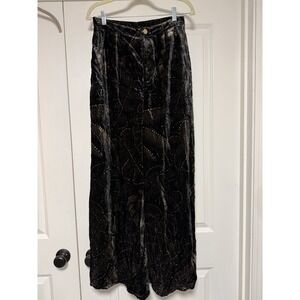 Anthropologie Farm Rio printed velvet pants, Black & Gold, Medium